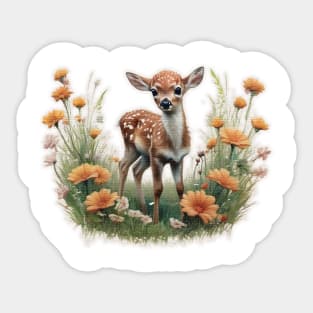 fawn in a field of flowers Sticker